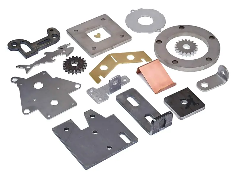 Custom laser-cut metal parts in various shapes and materials for industrial and manufacturing applications
